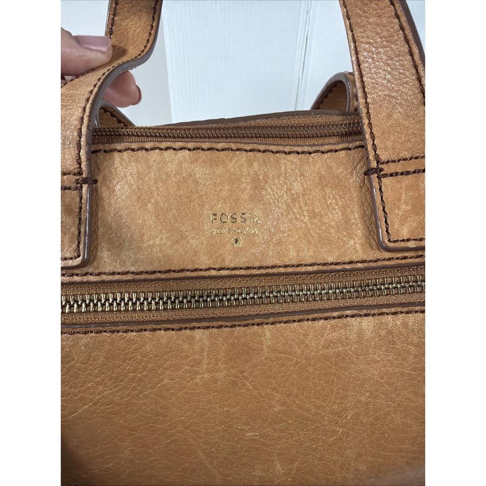 Fossil Tessa Brown Pebbled Leather Crossbody Satchel Purse Medium Bag - Picture 3 of 11